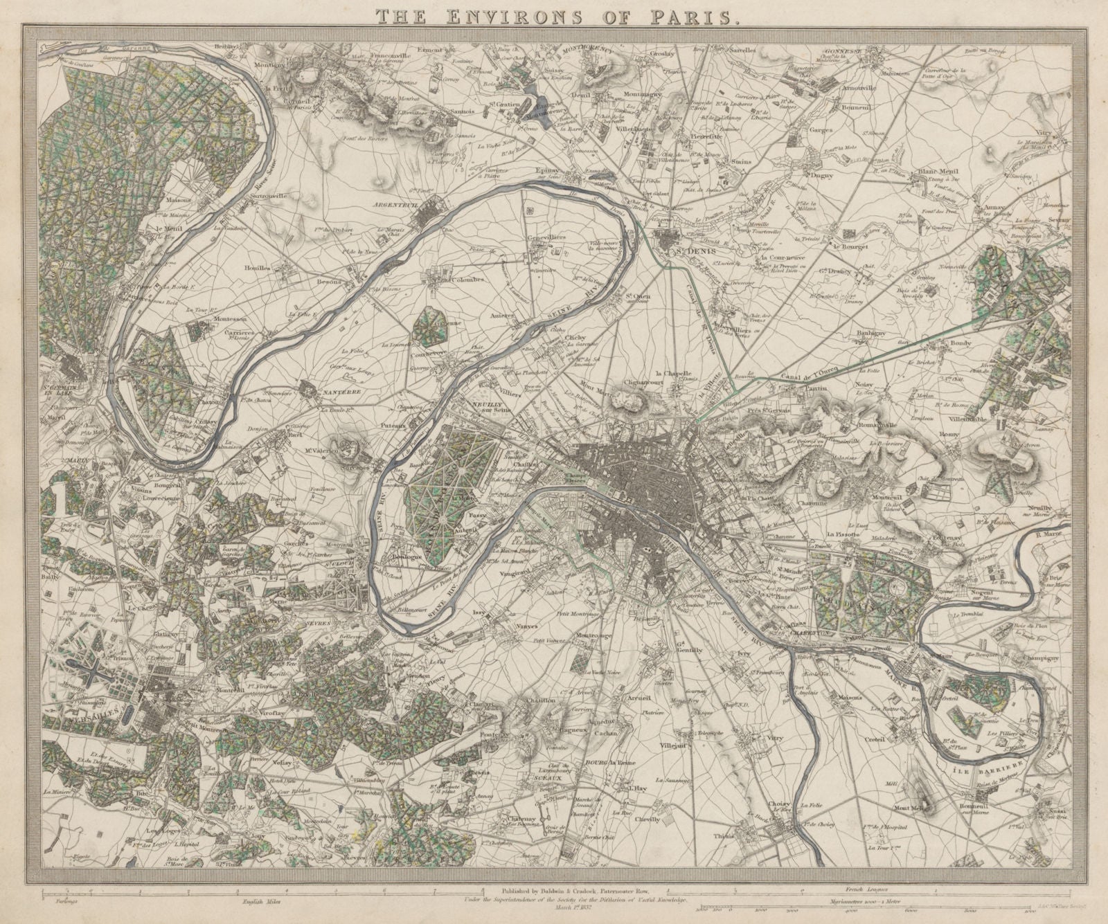 PARIS ENVIRONS. Versailles. St Germain-en-Laye. Vincennes. SDUK 1844 old map